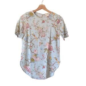 H&M GP&J Baker Collab Womens Floral Bird Blouse Tunic Top Blue Flowers Earthy S